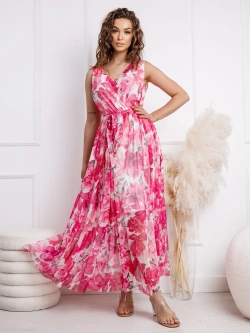 Długa kwiecista sukienka z dekoltem na plecach Venezia