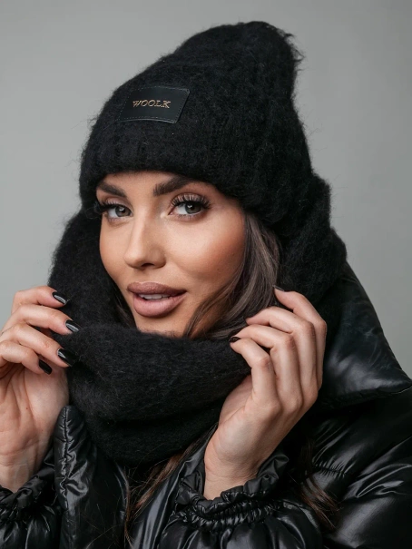 Damski zestaw czapka+komin czarny Holly set 001