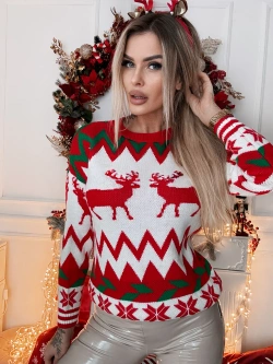 Damski sweter świąteczny czerwono-biały M12-3088Z