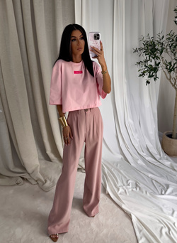 Spodnie SIMPLE wiskoza - brudny róż