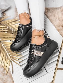 Damskie buty sportowe czarne na platformie Y121