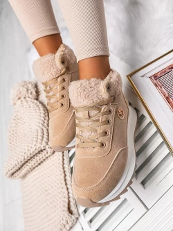 Damskie ciemnobeżowe ocieplane buty sportowe TL232-63