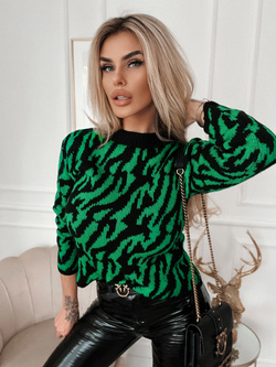 Damski sweter zebra czarno zielony 62226CZ