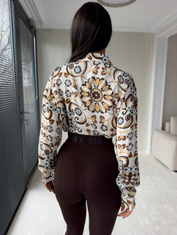 Koszula OVER AUTUMN wiskoza - ecru-czekolada