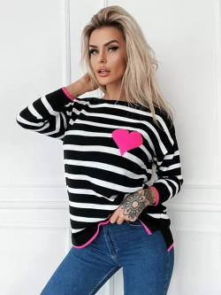 Damski sweter w paski czarny 102303C