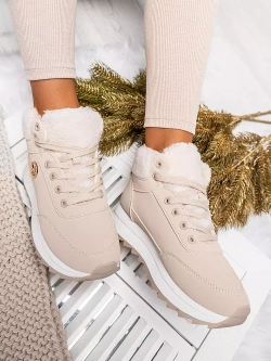 Damskie beżowe ocieplane buty sportowe TL232-8