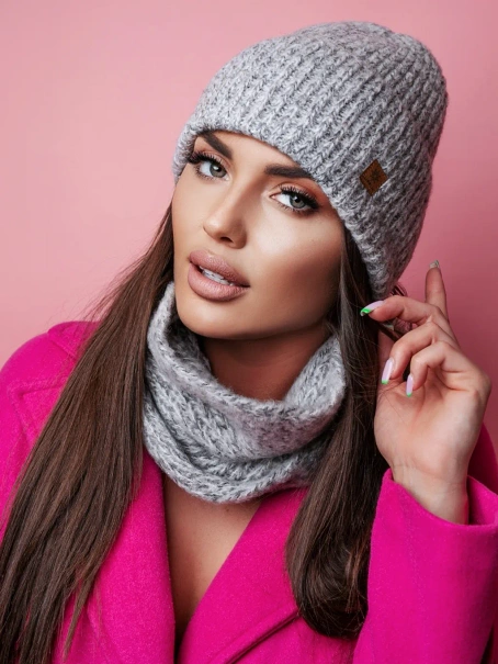 Damski zestaw czapka+komin szary Amaya set 007