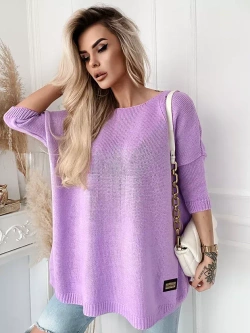Damski długi sweter oversize lawendowy 5712LA
