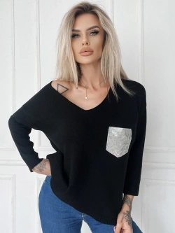 Damski sweter z cekinami czarny 10114C