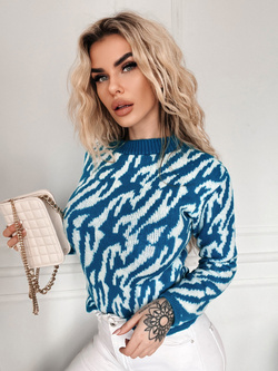 Damski sweter zebra biało turkusowy 62226BT