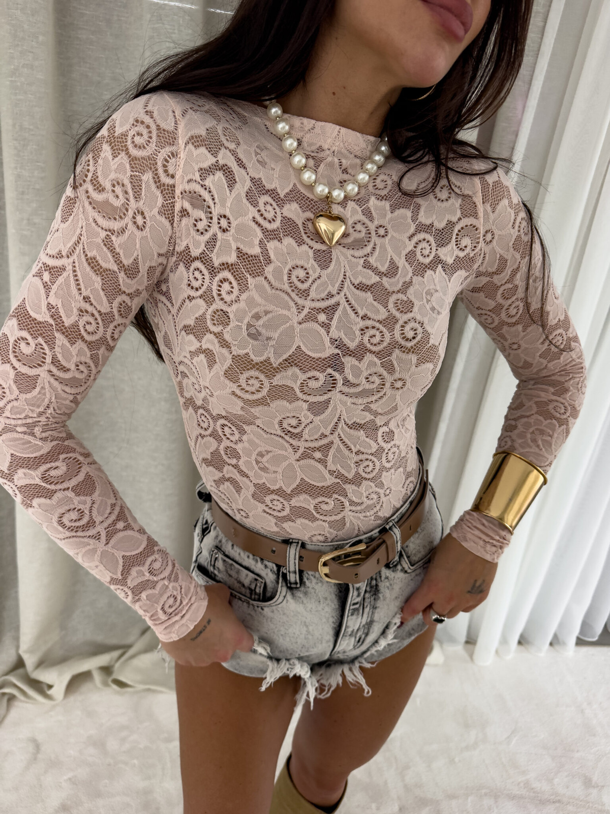 Bluzka SABRINA koronka – pudrowy róż