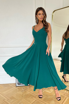 SUKIENKA MIDI NA RAMIĄCZKACH BUTELKOWA ZIELEŃ
