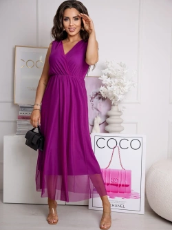 Długa sukienka z transparentnym dołem Agnese