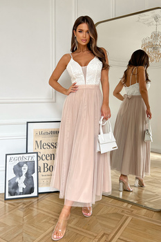 TIULOWA SUKIENKA NA RAMIĄCZKACH 7/8 BEŻOWA/ECRU