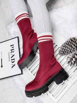 Damskie botki bordowe na grubej podeszwie TL235-4