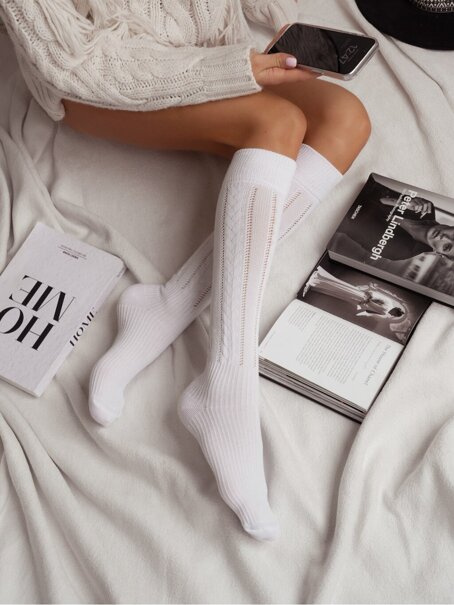 Podkolanówki ażurowe Warkocz 0330.002, Kolor Biały, Rozmiar 37-41