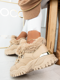 Damskie ocieplane buty sportowe beżowe HF277-63