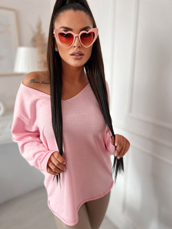 Damski sweter jasnoróżowy z wiązaniem 142222JR