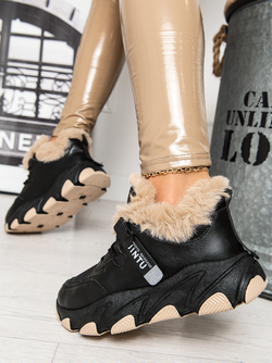 Damskie sneakersy ocieplane czarne YK109C