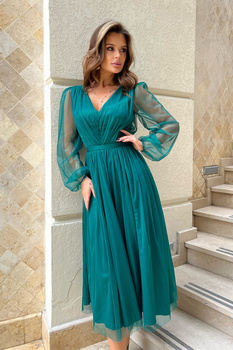 SUKIENKA MIDI Z BROKATOWĄ SIATKĄ BUTELKOWA ZIELEŃ