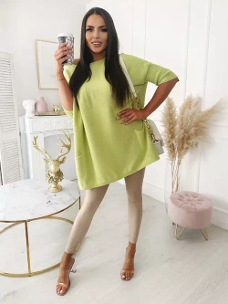 Damski długi sweter oversize limonkowy 7689LIM