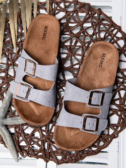 Damskie klapki szare z klamrami DZ119-26