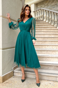 SUKIENKA MIDI Z BROKATOWĄ SIATKĄ BUTELKOWA ZIELEŃ