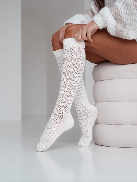 Podkolanówki ażurowe Jodełka 0330.001, Kolor Ecru, Rozmiar 37-41