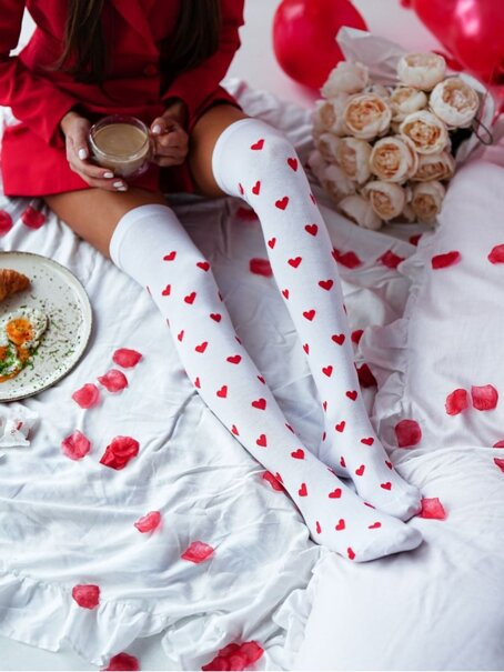 Zakolanówki bawełniane Serduszka 0293.009, Kolor Biały, Rozmiar 37-41