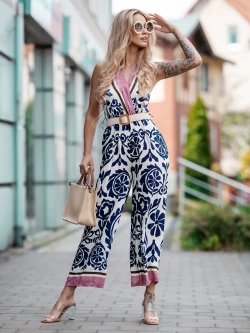 Wzorzysty kombinezon z paskiem Monza