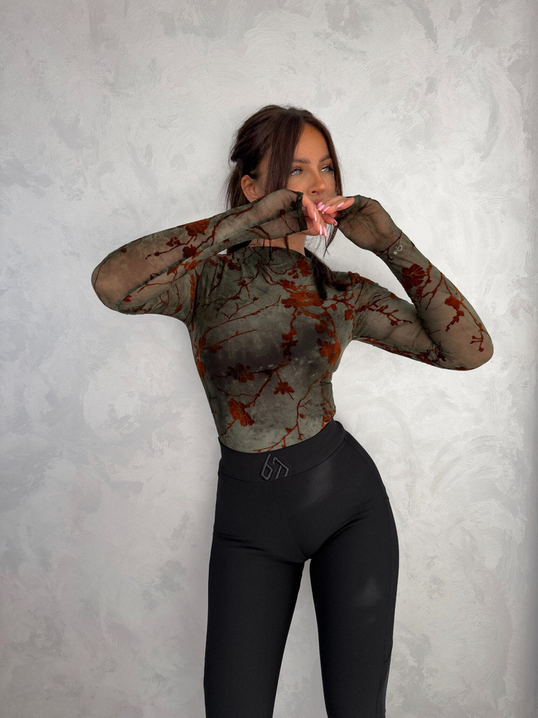 Bluzka SKIN IV transparent print las – ciemna zieleń