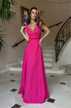 DŁUGA SUKIENKA Z KOKARDAMI FUKSJA