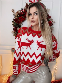 Damski sweter świąteczny czerwono-biały M12-3088BE