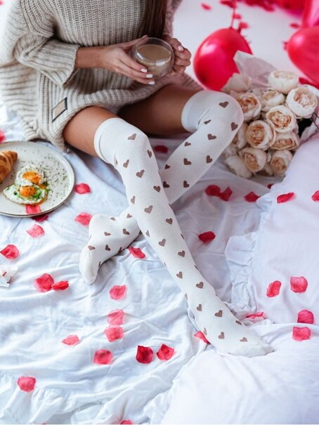 Zakolanówki bawełniane Serduszka 0293.009, Kolor Ecru, Rozmiar 37-41