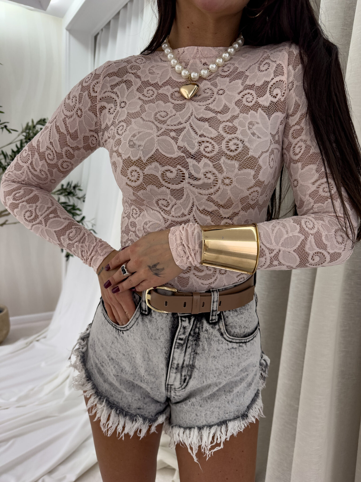Bluzka SABRINA koronka – pudrowy róż