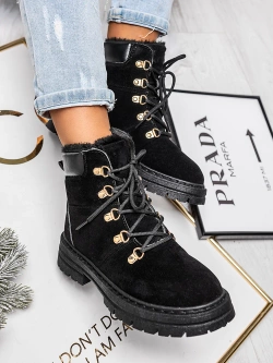 Damskie ocieplane czarne trapery TL228