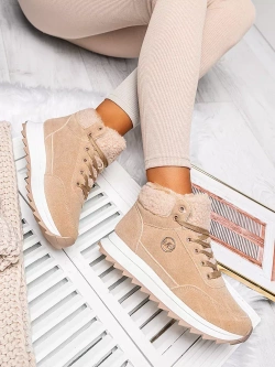 Damskie ciemnobeżowe ocieplane buty sportowe TL232-63