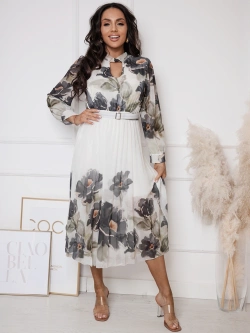 Plisowana sukienka midi z paskiem Melania