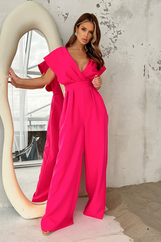 KOMBINEZON Z ZAKRYTYMI RAMIONAMI RÓŻOWY NEON