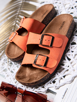 Damskie klapki pomarańczowe z klamrami DZ119-3