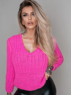 Damski krótki sweter różowa landrynka 1846R