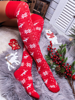 Damskie zakolanówki świąteczne czerwone ZŚ02