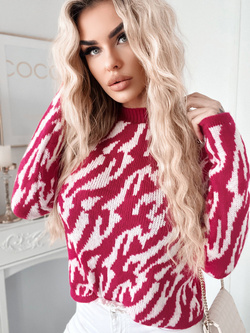 Damski sweter zebra biało amarantowy 62226BA
