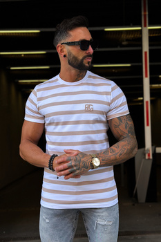 T-SHIRT MĘSKI BG POST | BIAŁY - BEŻ