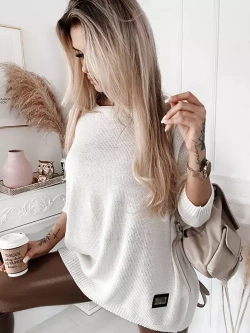 Damski długi sweter oversize ecru 5712E