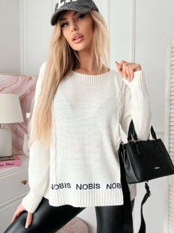 Damski długi sweter oversize ecru 102309E