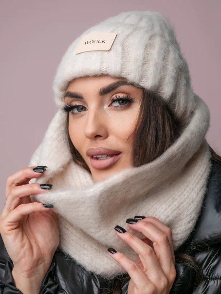 Damski zestaw czapka+komin ecru Holly set 010