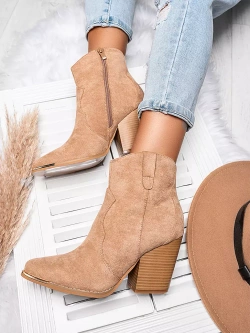 Damskie botki kowbojki ciemnobeżowe A5618-63