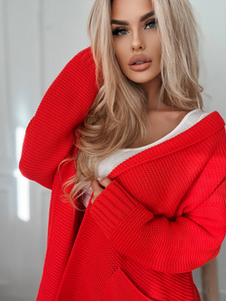 Damski kardigan pomarańczowy neon 42220P