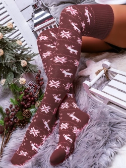 Damskie zakolanówki świąteczne brązowe ZŚ09